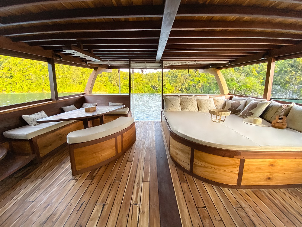 Senja Yacht private aft terrace and outdoor lounge