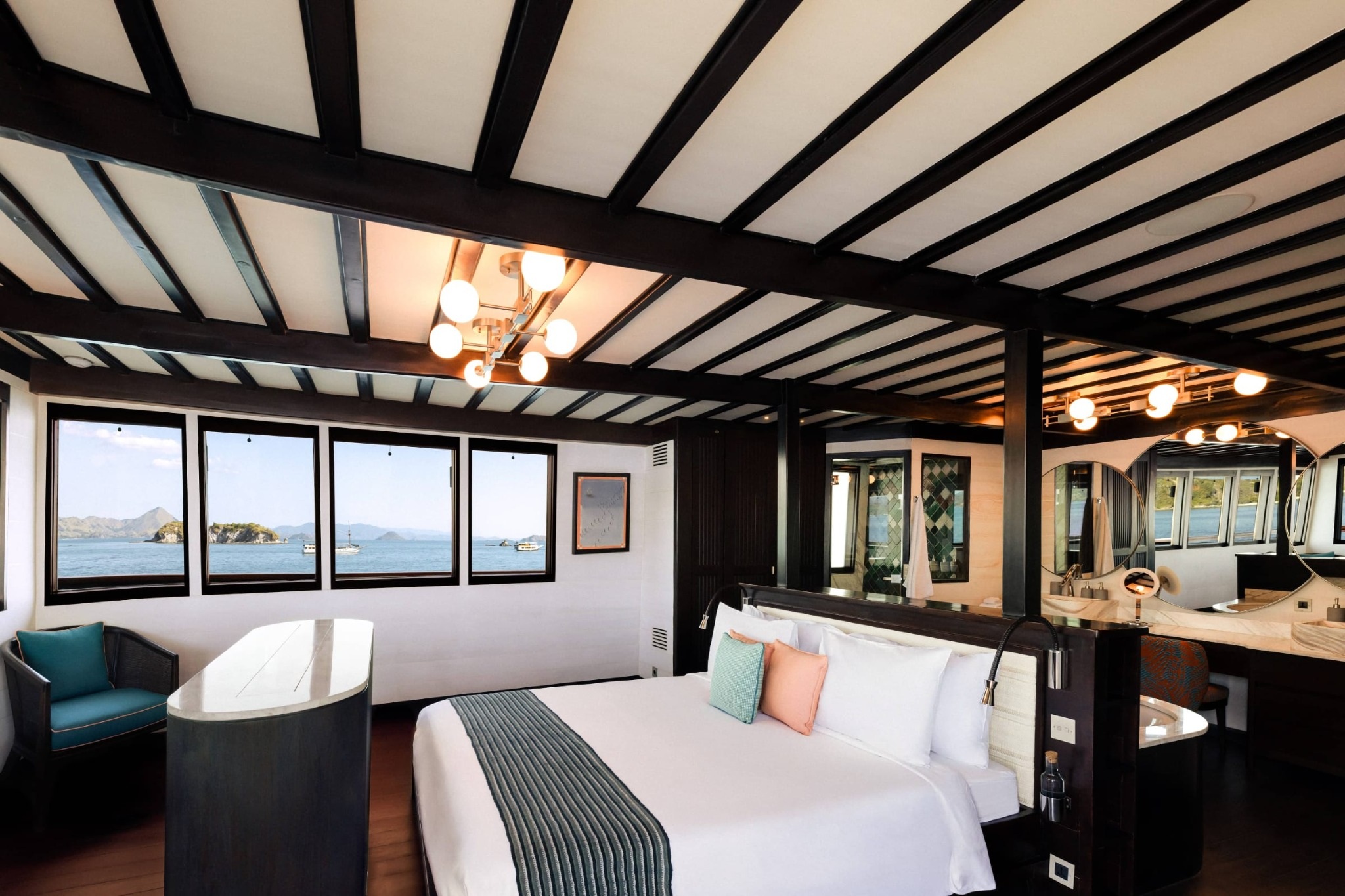 Vela Yacht Owner’s Suite with private terrace and king-size bed